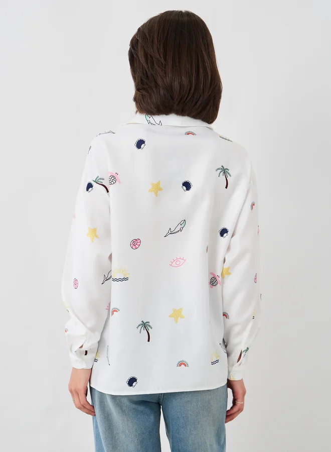 Take Two Take Two All-Over Print Spread Collar Oversized Shirt