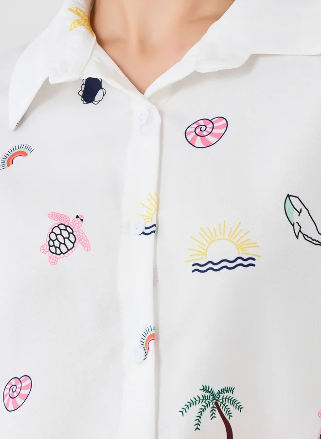 Take Two Take Two All-Over Print Spread Collar Oversized Shirt