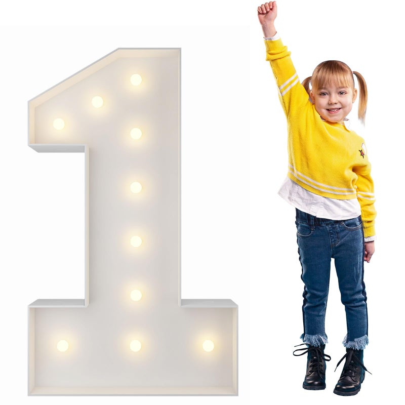 3FT Light Up Numbers PreCut Frame Giant Marquee Numbers 1 Mosaic Numbers for Balloons First 1st 21st Birthday Anniversary Decorations Party Decor