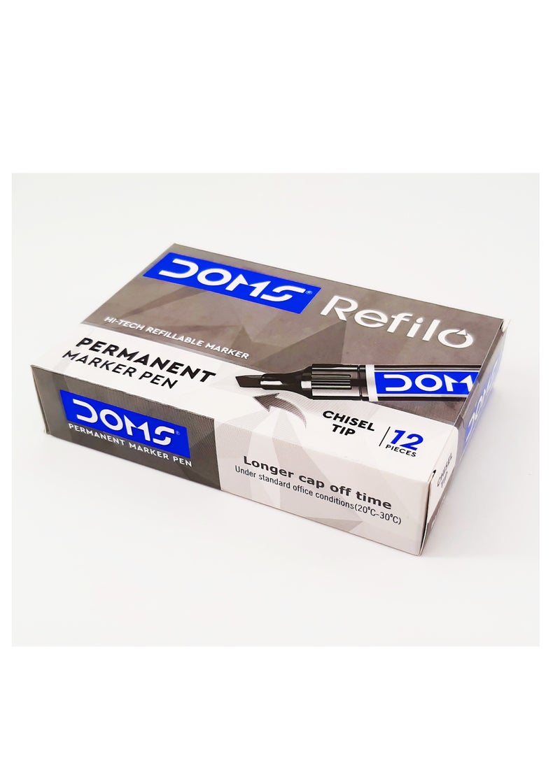 DOMS Permanent Marker Pen Chisel Tip Black Colour, Pack of 12 piece - Image 1