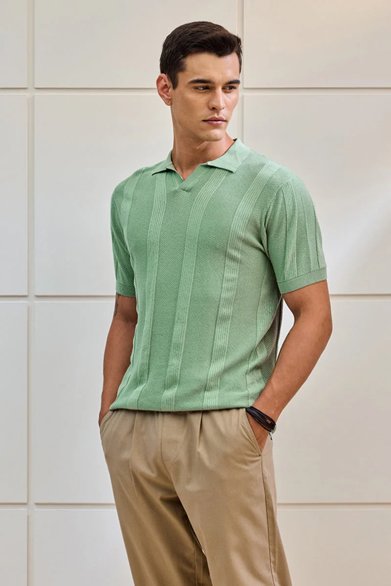 SNITCH Regular Fit 100% Cotton Textured Polo T-Shirt