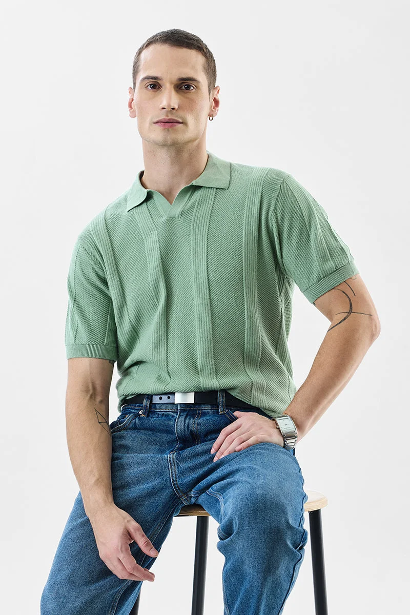 SNITCH Regular Fit 100% Cotton Textured Polo T-Shirt