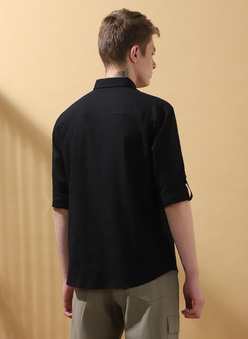 Dennis Lingo Men's Black 100% Cotton Textured Button Down Regular FiT-Shirt  - Image 3