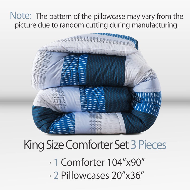 Andency Andency Stripe Comforter Set King Size (104x90 Inch)  3 Pieces Navy Patchwork Striped Comforter  Soft Microfiber Down Alternative Comforter Bedding Set with Corner Loops  - Image 2