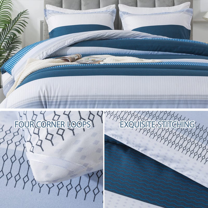 Andency Andency Stripe Comforter Set King Size (104x90 Inch)  3 Pieces Navy Patchwork Striped Comforter  Soft Microfiber Down Alternative Comforter Bedding Set with Corner Loops  - Image 5