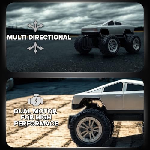 Popsugar Off Roader Rechargeable Remote Control Car | RC Car Monster Truck | 4 Headlight Modes | Lithium Battery | C-Type Charging | 2.4GHz Remote Controller | Made in India, Silver - Image 2