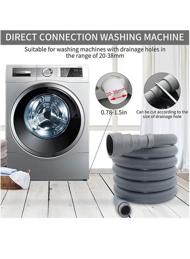 Dishwasher Washing Machine Drain Hose Extension 2M Flexible Corrugated Washer Drain Hose with 1 Adapter 1 U-Bend Holder and 4 Hose Clamps - Image 2