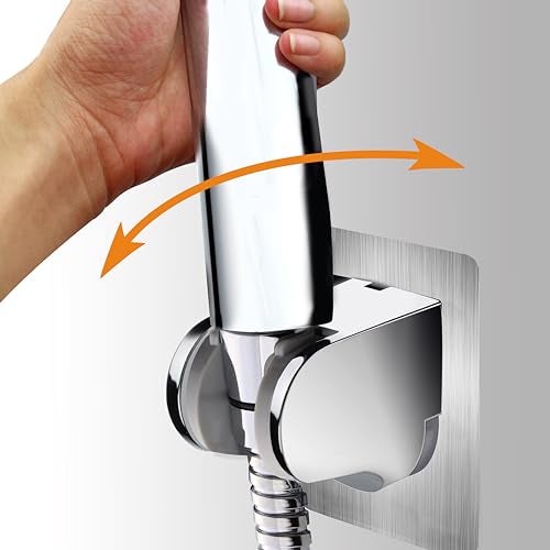 HO2ME 2 Pack No Drilling On Wall Mounted Shower Bracket for Handheld Shower Head, Strong Self Adhesive and Waterproof Shower Head Holder Adjustable to Meet Any Space Bathroom, Chrome - Image 2