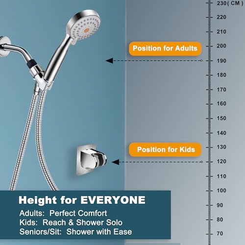 HO2ME 2 Pack No Drilling On Wall Mounted Shower Bracket for Handheld Shower Head, Strong Self Adhesive and Waterproof Shower Head Holder Adjustable to Meet Any Space Bathroom, Chrome - Image 3
