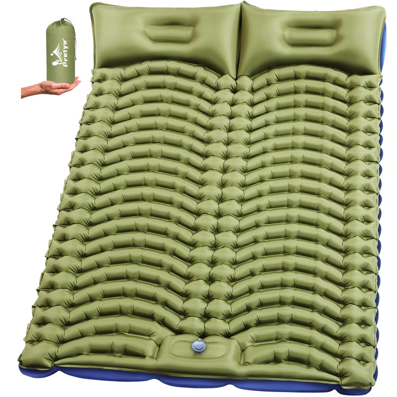Pretyw Double Sleeping Pad for Camping Ultralight Camping Mattress with Pillow Builtin Foot Pump Compact Inflatable 2Person Portable Mat for Backpacking Hiking Car Traveling Beach Tent - Image 2