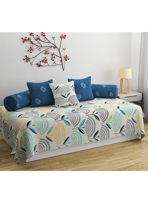 HOMICON Premium Glace Cotton 6 Pieces Diwan Cover Set with 1 Single Diwan Bedsheet 2 Bolster Covers and 3 Cushions Cover Multi Color Multicolor