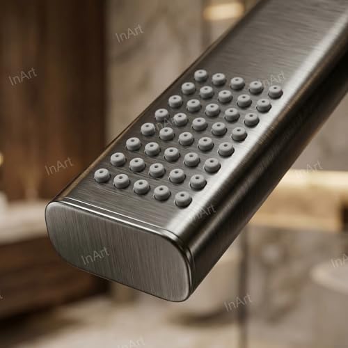 InArt® Stainless Steel Hand Shower, Gun Grey Finish | Stainless Steel Handheld Shower with Rain Massage | Easy-Clean Silicone Nozzles (Hand Shower + Tube + Hook) - Image 5