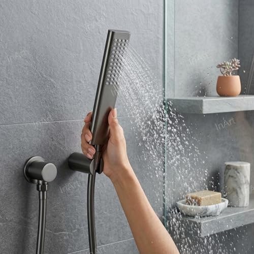 InArt® Stainless Steel Hand Shower, Gun Grey Finish | Stainless Steel Handheld Shower with Rain Massage | Easy-Clean Silicone Nozzles (Hand Shower + Tube + Hook) - Image 4