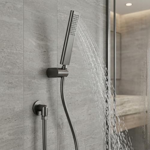 InArt® Stainless Steel Hand Shower, Gun Grey Finish | Stainless Steel Handheld Shower with Rain Massage | Easy-Clean Silicone Nozzles (Hand Shower + Tube + Hook) - Image 1
