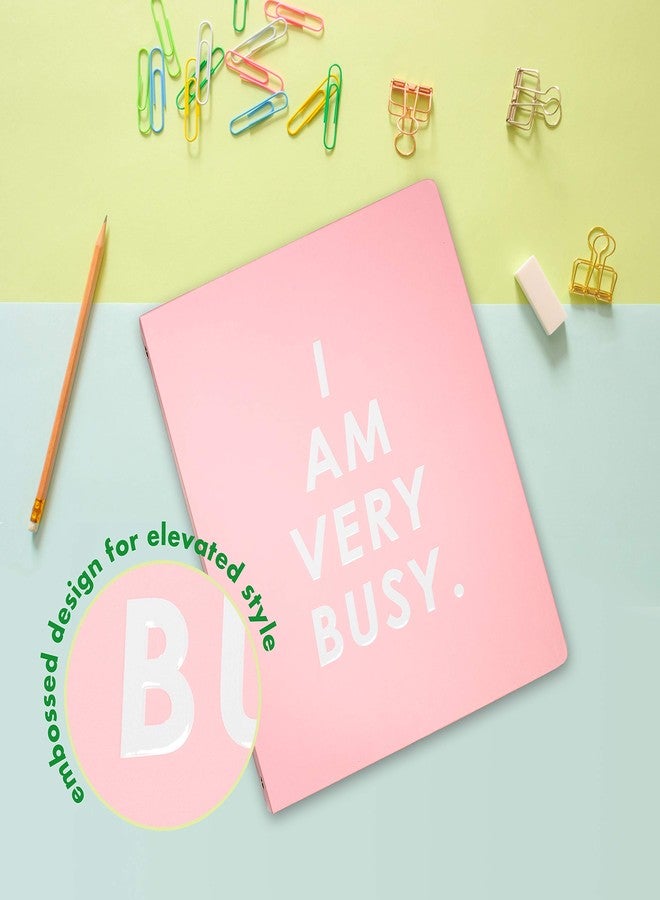 ban.do Hardcover 3 Ring Binder with 1 Inch Rings, School and Office Organizer for Letter Size Paper, I Am Very Busy (Pink) - Image 5
