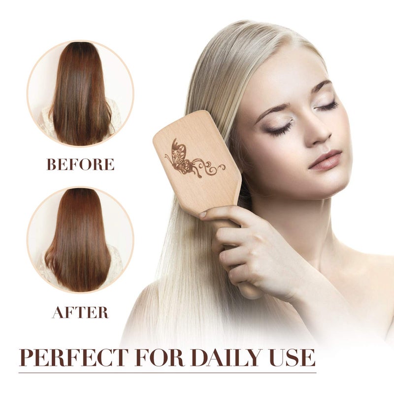URTHEONE Hair Brush Boar Bristle Hairbrush for Thick Curly Thin Long Short Wet or Dry Hair Adds Shine and Makes Hair Smooth, Best Paddle Hair Brush for Men Women Kids - Image 3