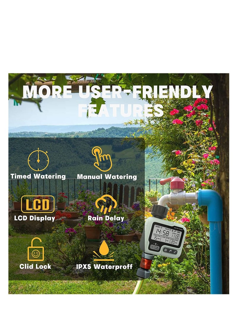 Taimi - Digital Water Timer, Sprinkler Timer Programmable with Rain Delay, Garden Hose Timers for Watering Large LCD Display, Manual Irrigation Mode, IPX5 Waterproof Lawn Patio Farm - Image 1