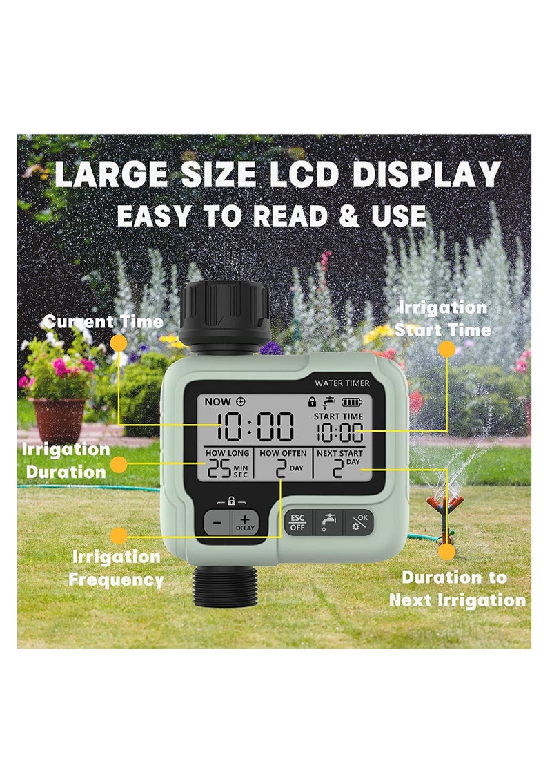 Taimi - Digital Water Timer, Sprinkler Timer Programmable with Rain Delay, Garden Hose Timers for Watering Large LCD Display, Manual Irrigation Mode, IPX5 Waterproof Lawn Patio Farm - Image 1
