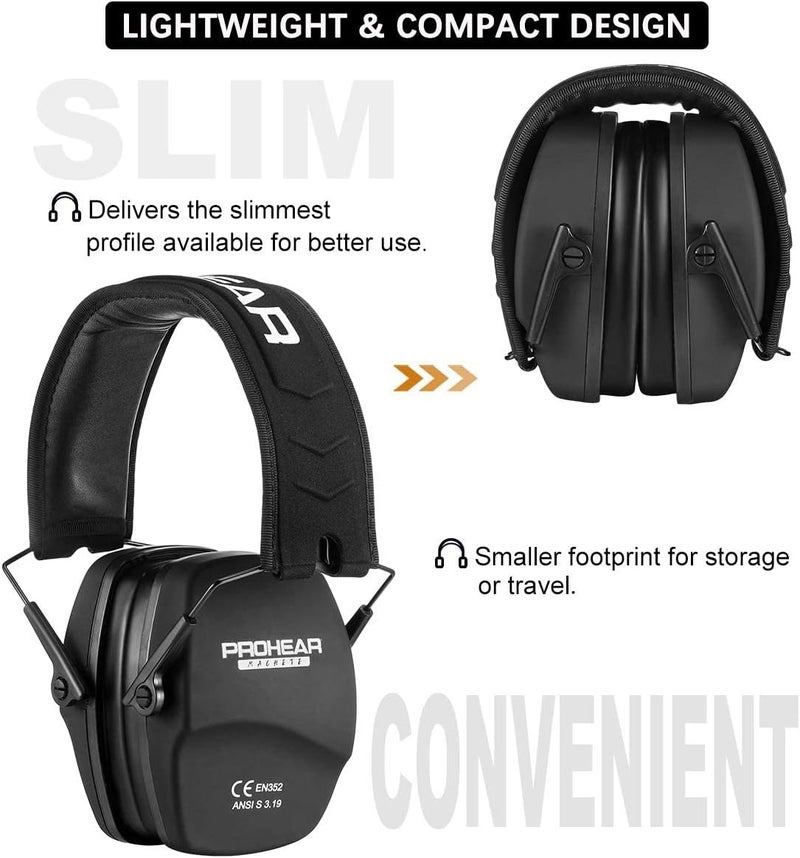 PROHEAR 016 Ear Protection Safety Earmuffs for Shooting, NRR 26dB Noise Reduction Slim Passive Hearing Protector with Low-Profile Earcups, Compact Foldable Ear Defenders for Gun Range, Hunting (Black) - Image 5