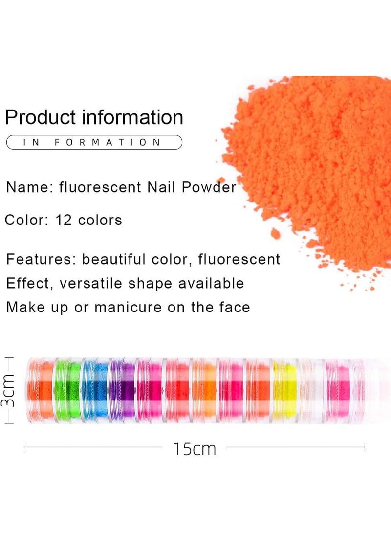 بودرة نيون ألوان الأظافر المتوهجة: تألقي بإشراقة لا مثيل لها! مضيئة للأظافر وللجسم  12 قطعة - Image 4