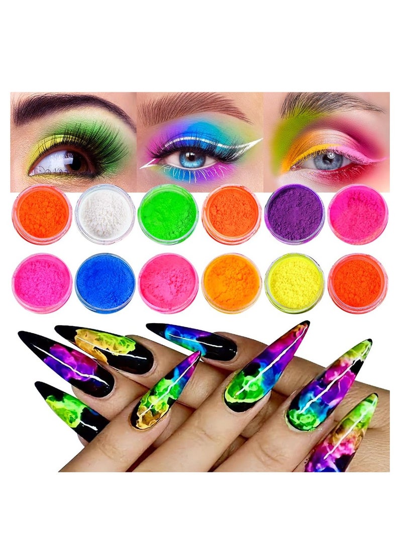 بودرة نيون ألوان الأظافر المتوهجة: تألقي بإشراقة لا مثيل لها! مضيئة للأظافر وللجسم  12 قطعة - Image 1