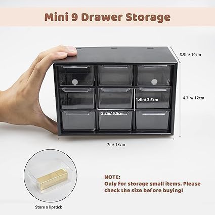 ABUDIT 9 Grid Mini Plastic Acrylic Multipurpose Drawer Storage Box Small for MultiLayer Jewelry Sundries Organizer Desktop Office Supplies Cabinet Black - Image 3