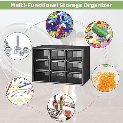 ABUDIT 9 Grid Mini Plastic Acrylic Multipurpose Drawer Storage Box Small for MultiLayer Jewelry Sundries Organizer Desktop Office Supplies Cabinet Black - Image 5