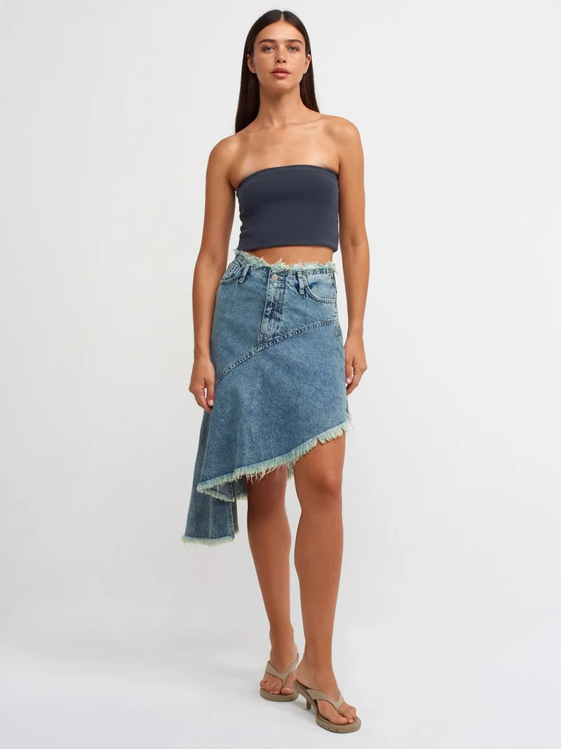 ديلفين 80547 Tint Wash Asymmetrical Denim Skirt-Tint