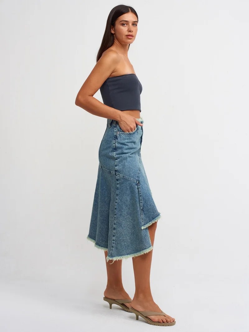 ديلفين 80547 Tint Wash Asymmetrical Denim Skirt-Tint