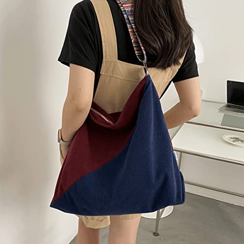 JARKJARD Women Corduroy Tote Bag Large Shoulder Hobo Bag for Women Boho Casual Handbag Purse(Red+Blue) - Image 5