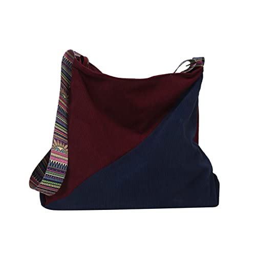 JARKJARD Women Corduroy Tote Bag Large Shoulder Hobo Bag for Women Boho Casual Handbag Purse(Red+Blue) - Image 1