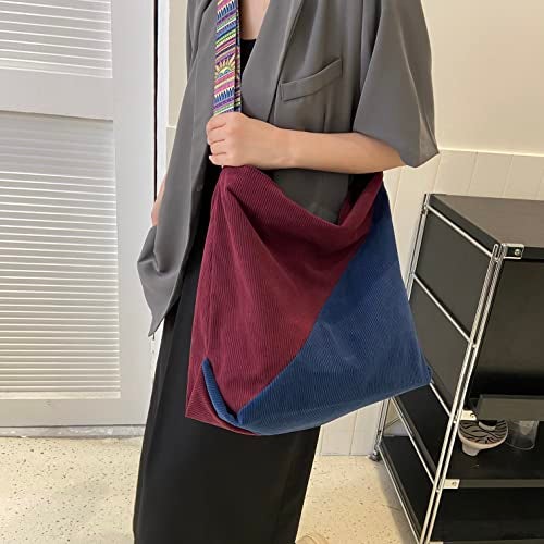JARKJARD Women Corduroy Tote Bag Large Shoulder Hobo Bag for Women Boho Casual Handbag Purse(Red+Blue) - Image 4