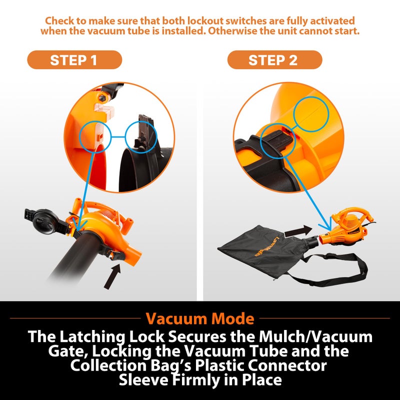LawnMaster BV1210 Electric Blower Vacuum Mulcher 12 Amp 2-Speed Adjustment with Metal Impeller 240 MPH 380 CFM 16:1 Mulch Ratio with Collection Bag - Image 5