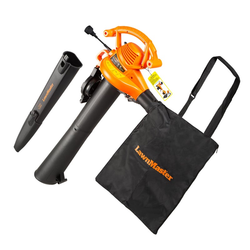 LawnMaster BV1210 Electric Blower Vacuum Mulcher 12 Amp 2-Speed Adjustment with Metal Impeller 240 MPH 380 CFM 16:1 Mulch Ratio with Collection Bag - Image 1