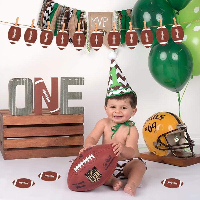 BWkoss 100pcs Glitter Football Cutouts Sports Ball Bulletin Board Football Shape Paper Cuts Party Decorations for Sports Theme Party Baby Shower Birthday Classroom Game Day Wall Decor Supplies - Image 3