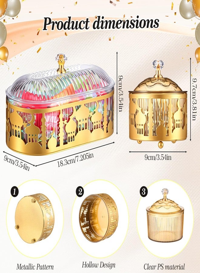 Otoolling 4 Pcs Ramadan Trays with Lid Gold Eid Mubarak Tray Plates Ramadan Moon Candy Dish Table Decorations Food Serving Tray Islam Muslim Al-fitr Cookie Storage Container for Eid Party Supplies - Image 3