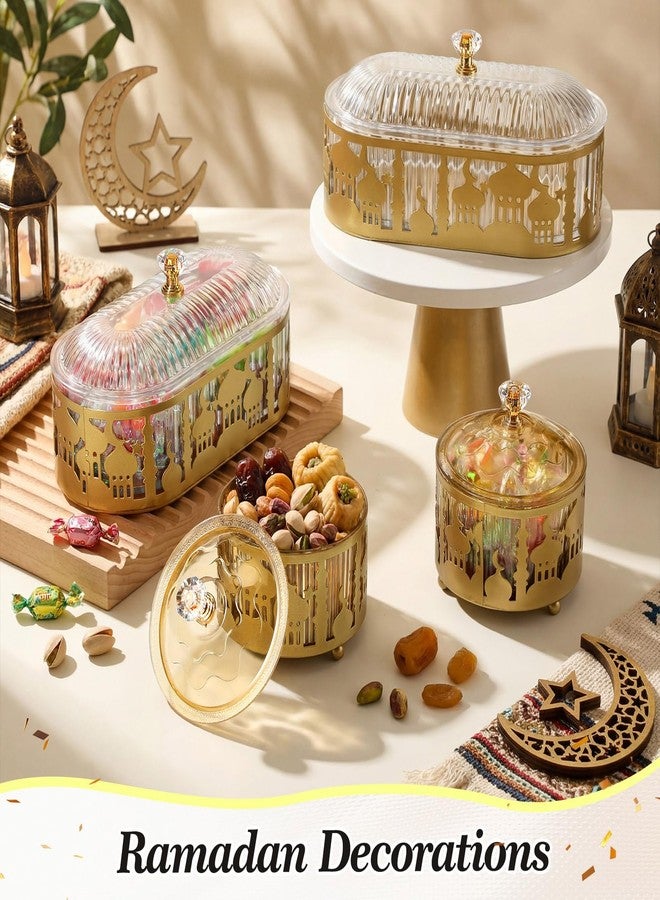 Otoolling 4 Pcs Ramadan Trays with Lid Gold Eid Mubarak Tray Plates Ramadan Moon Candy Dish Table Decorations Food Serving Tray Islam Muslim Al-fitr Cookie Storage Container for Eid Party Supplies - Image 4