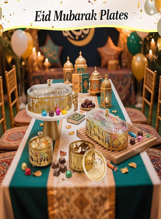 Otoolling 4 Pcs Ramadan Trays with Lid Gold Eid Mubarak Tray Plates Ramadan Moon Candy Dish Table Decorations Food Serving Tray Islam Muslim Al-fitr Cookie Storage Container for Eid Party Supplies - Image 5