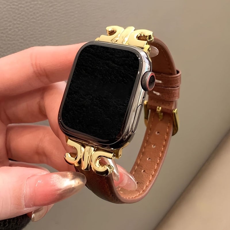 Brown Leather Strap Compatible With Smartwatch 38 40 41 42mm - Image 1