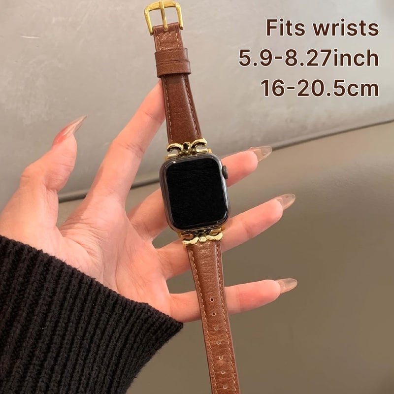 Brown Leather Strap Compatible With Smartwatch 38 40 41 42mm - Image 2