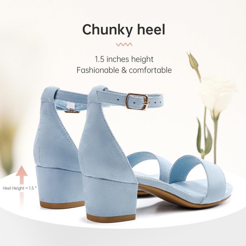 LAURMOSA Dress Shoes for Girls Blue Heels for Tween Fancy Sandals Kids High Heels Size 3 Flower Girls Shoes for Wedding Open Toe Dress Sandals Party Prom Pageant(L1008SuBlue 3) - Image 4