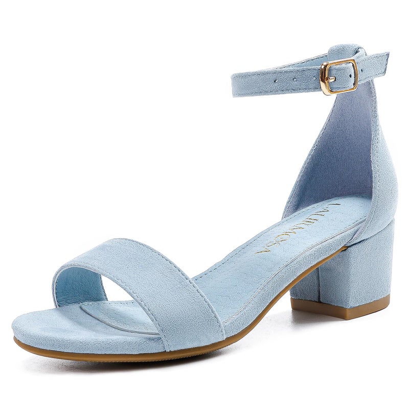 LAURMOSA Dress Shoes for Girls Blue Heels for Tween Fancy Sandals Kids High Heels Size 3 Flower Girls Shoes for Wedding Open Toe Dress Sandals Party Prom Pageant(L1008SuBlue 3) - Image 1
