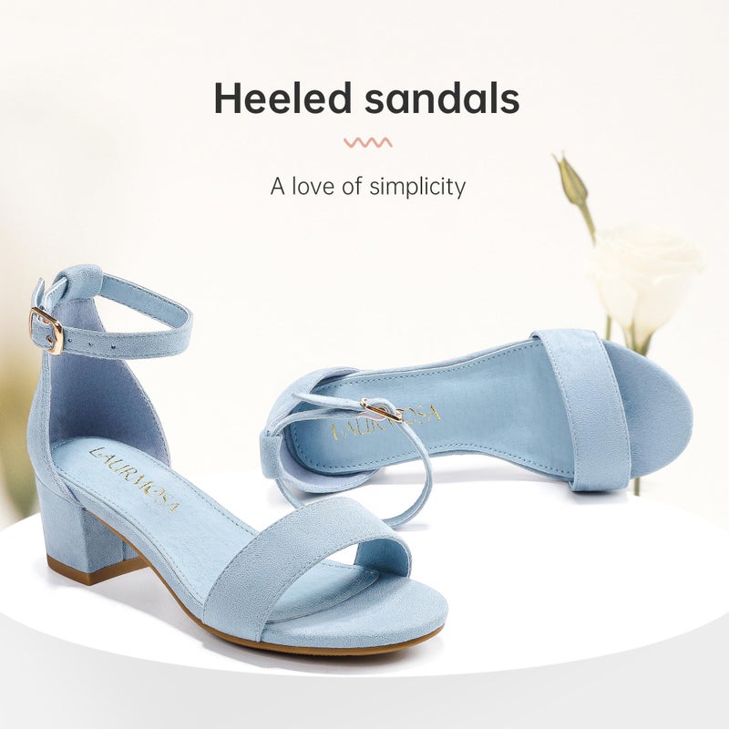 LAURMOSA Dress Shoes for Girls Blue Heels for Tween Fancy Sandals Kids High Heels Size 3 Flower Girls Shoes for Wedding Open Toe Dress Sandals Party Prom Pageant(L1008SuBlue 3) - Image 3