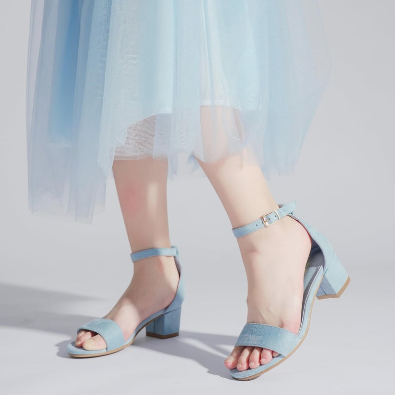 LAURMOSA Dress Shoes for Girls Blue Heels for Tween Fancy Sandals Kids High Heels Size 3 Flower Girls Shoes for Wedding Open Toe Dress Sandals Party Prom Pageant(L1008SuBlue 3) - Image 2