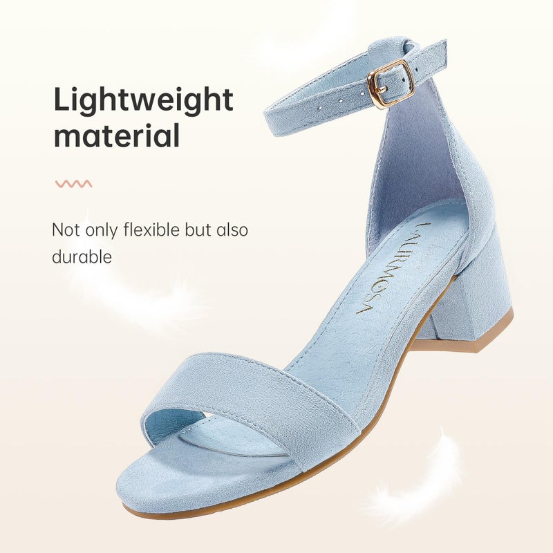 LAURMOSA Dress Shoes for Girls Blue Heels for Tween Fancy Sandals Kids High Heels Size 3 Flower Girls Shoes for Wedding Open Toe Dress Sandals Party Prom Pageant(L1008SuBlue 3) - Image 5
