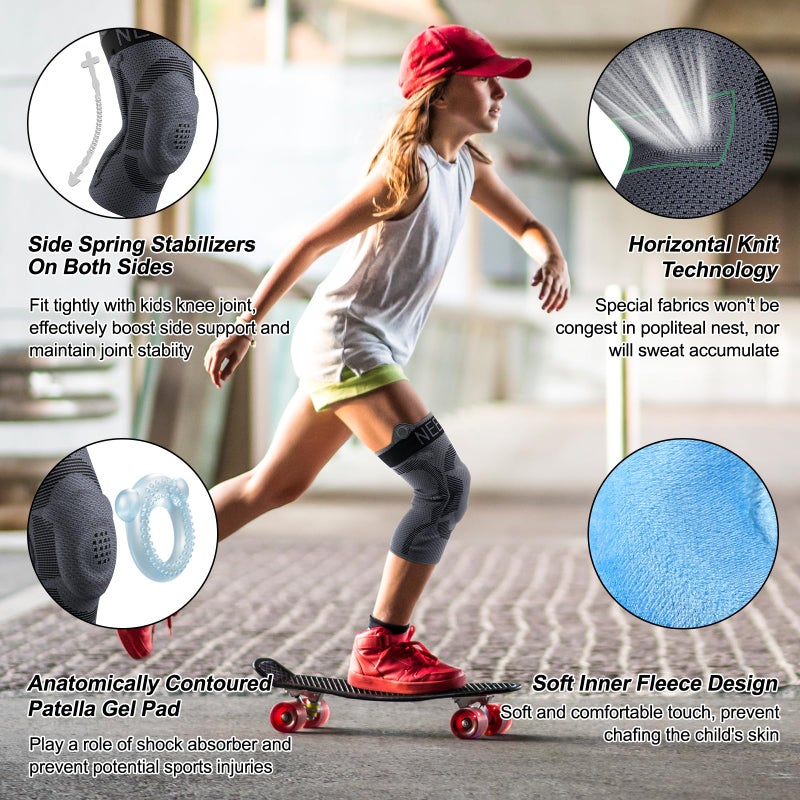 NEENCA Kids Knee Brace Sleeve, Youth Knee Compression Sleeve for Children - Boys & Girls. Child Knee Support with Patella Gel Pad & Side Stabilizers for Knee Pain, Sports, Outdoor - FSA/HSA Approved - Image 3