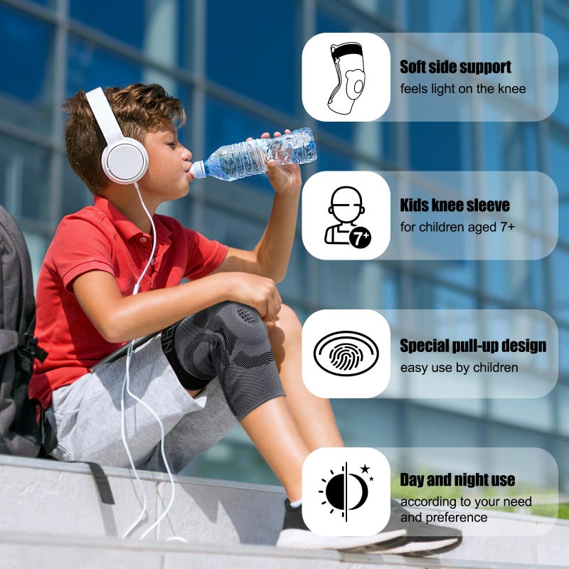 NEENCA Kids Knee Brace Sleeve, Youth Knee Compression Sleeve for Children - Boys & Girls. Child Knee Support with Patella Gel Pad & Side Stabilizers for Knee Pain, Sports, Outdoor - FSA/HSA Approved - Image 4