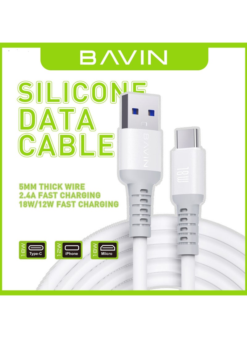 Bavin Bavin CB259 12W Strong Silicone power Fast Charging Cable 1200mm USB to iPhone  - Image 3
