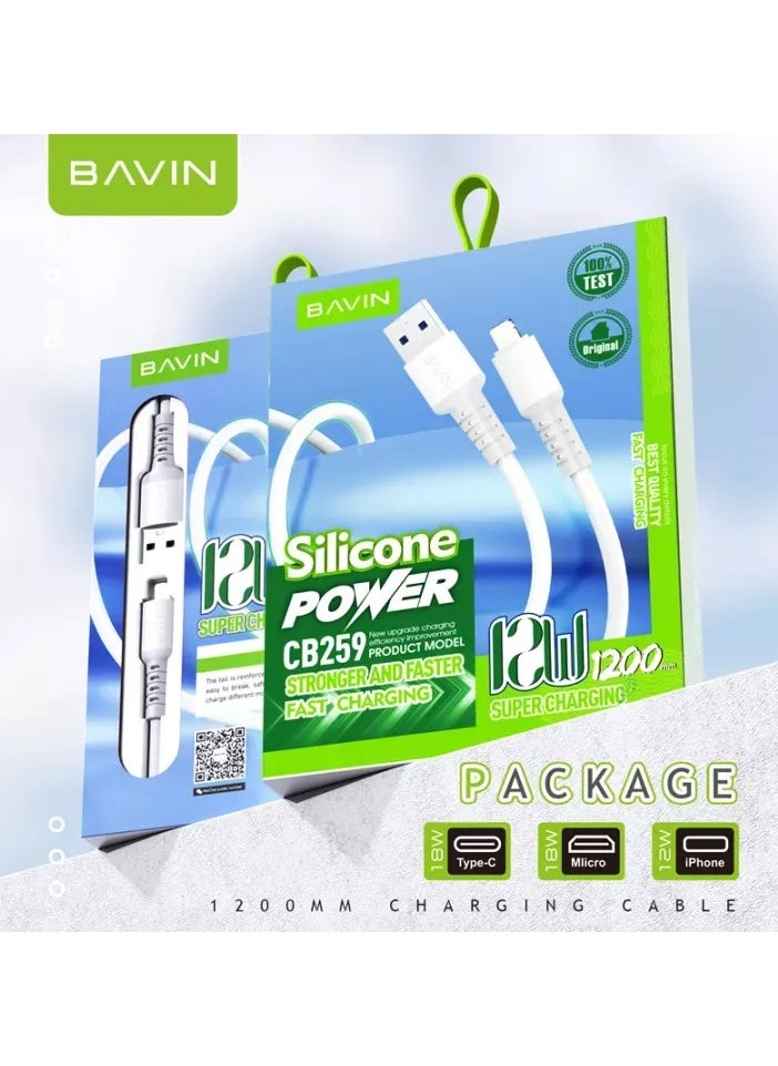 Bavin Bavin CB259 12W Strong Silicone power Fast Charging Cable 1200mm USB to iPhone  - Image 5