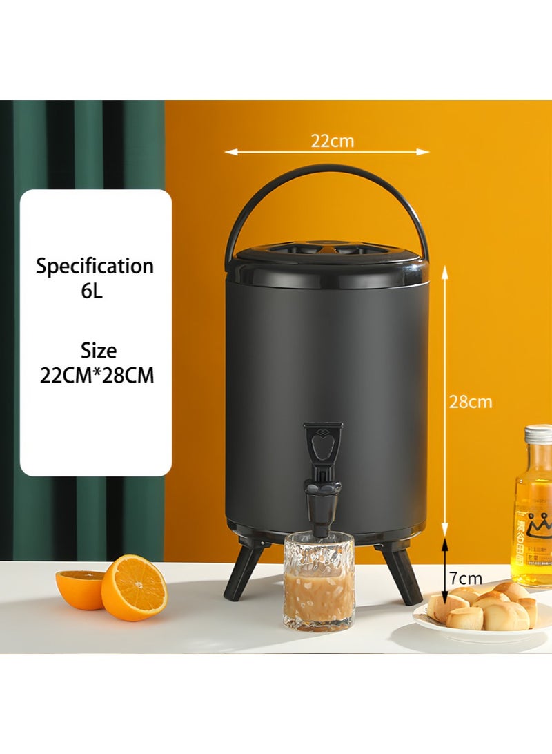 Stainless Steel Double Insulated Tea Bucket Insulated Milk Tea Bucket Insulated Milk Tea Bucket Black 6 Liter Hot Coffee Maker  - Image 2